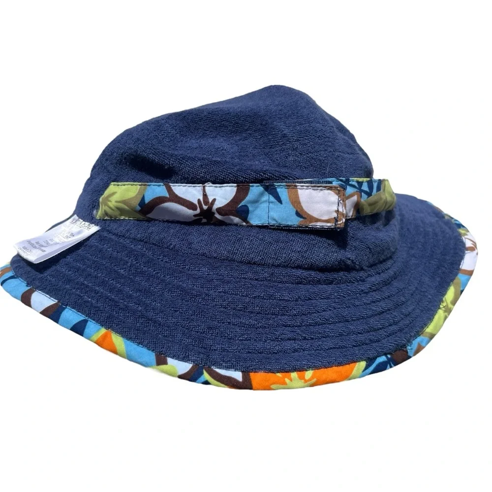 One Step Ahead Kid’s Medium Navy Blue, Tropical Flowers UV Protection Bucket Hat